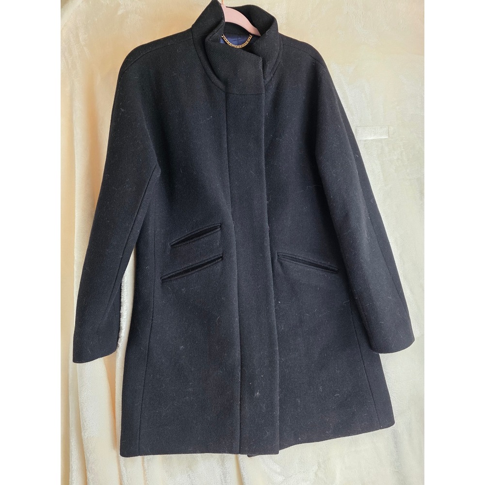 J Crew Italian Stadium Cloth Black Stand Collar Zip Front Coat‎ Womens Size 8